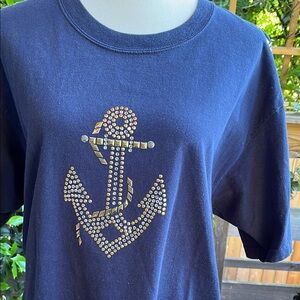 Christine Alexander Navy Anchor Studded Tee